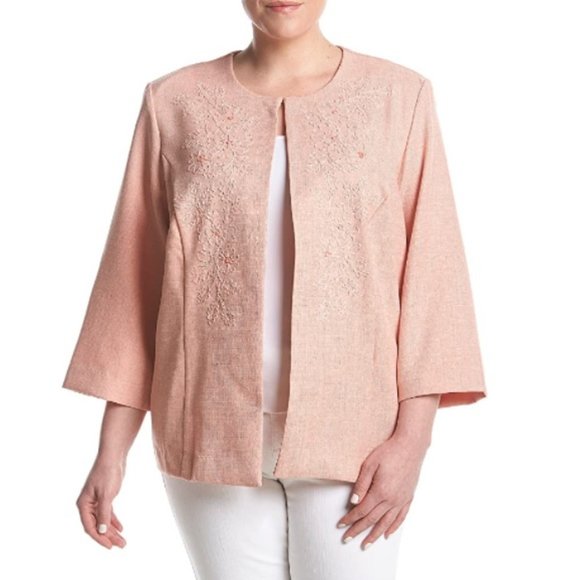 Womens Alfred Dunner Plus Size Soutache Jacket  Apricot  Size 16W  20W  NWT - Picture 1 of 3